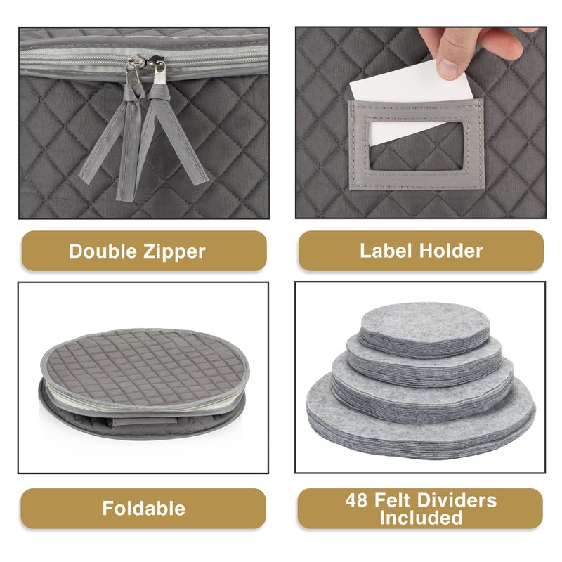 StackStorePlusMore تخزين الصين الفاخر - مجموعة من 4 حالات مبطنة لتخزين أدوات المائدة. الأحجام: 12" - 10" - 8" و 7" عرض - رمادي - 48 فاصل صحن من اللباد مشمول - Image 4
